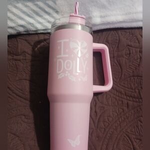 Dolly Parton Rare Pink 40oz Christmas tumbler With Peppermint Straw DG New Holly